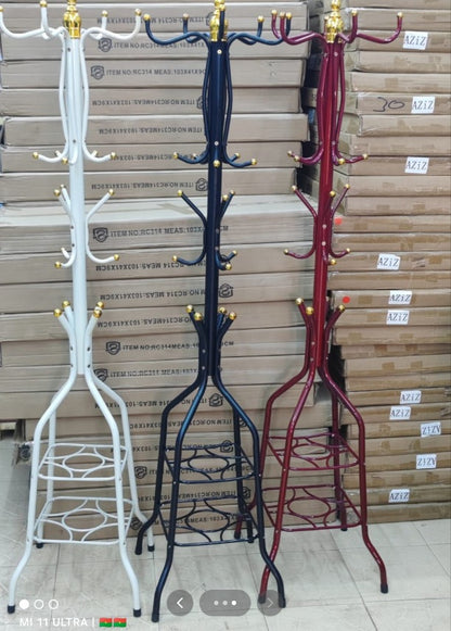 Durable and Space-Saving Design  Metal Coat & Hat Stand with Round Wooden Base – Multi-Purpose Jacket Organizer