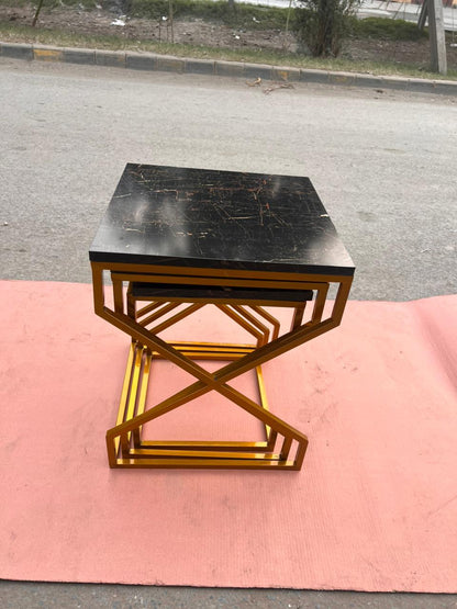 Premium Marble Design Nesting Table Set with Heavy-Duty Golden Steel FrameModern Side Table Set for Everyday Convenience