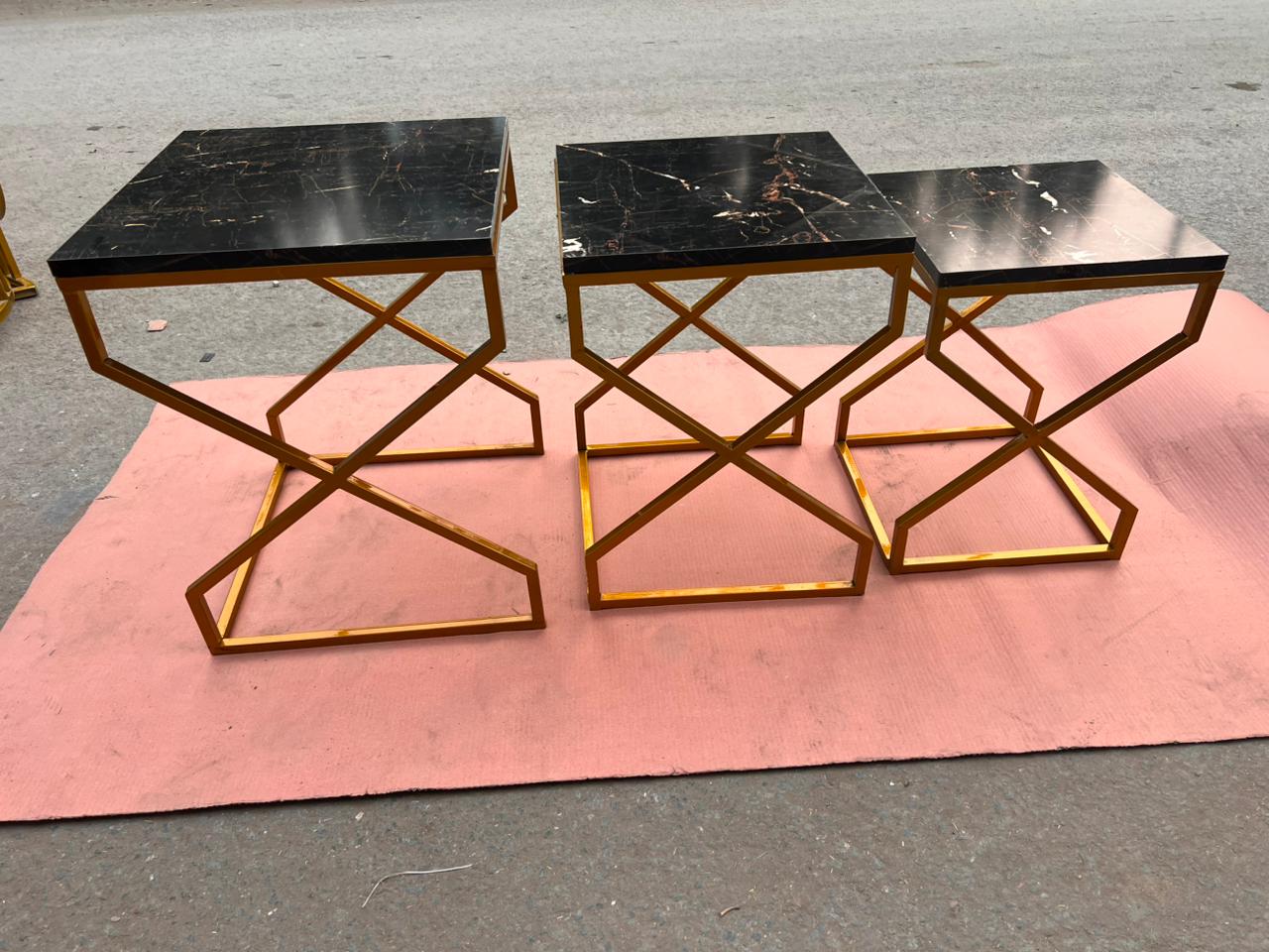 Premium Marble Design Nesting Table Set with Heavy-Duty Golden Steel FrameModern Side Table Set for Everyday Convenience