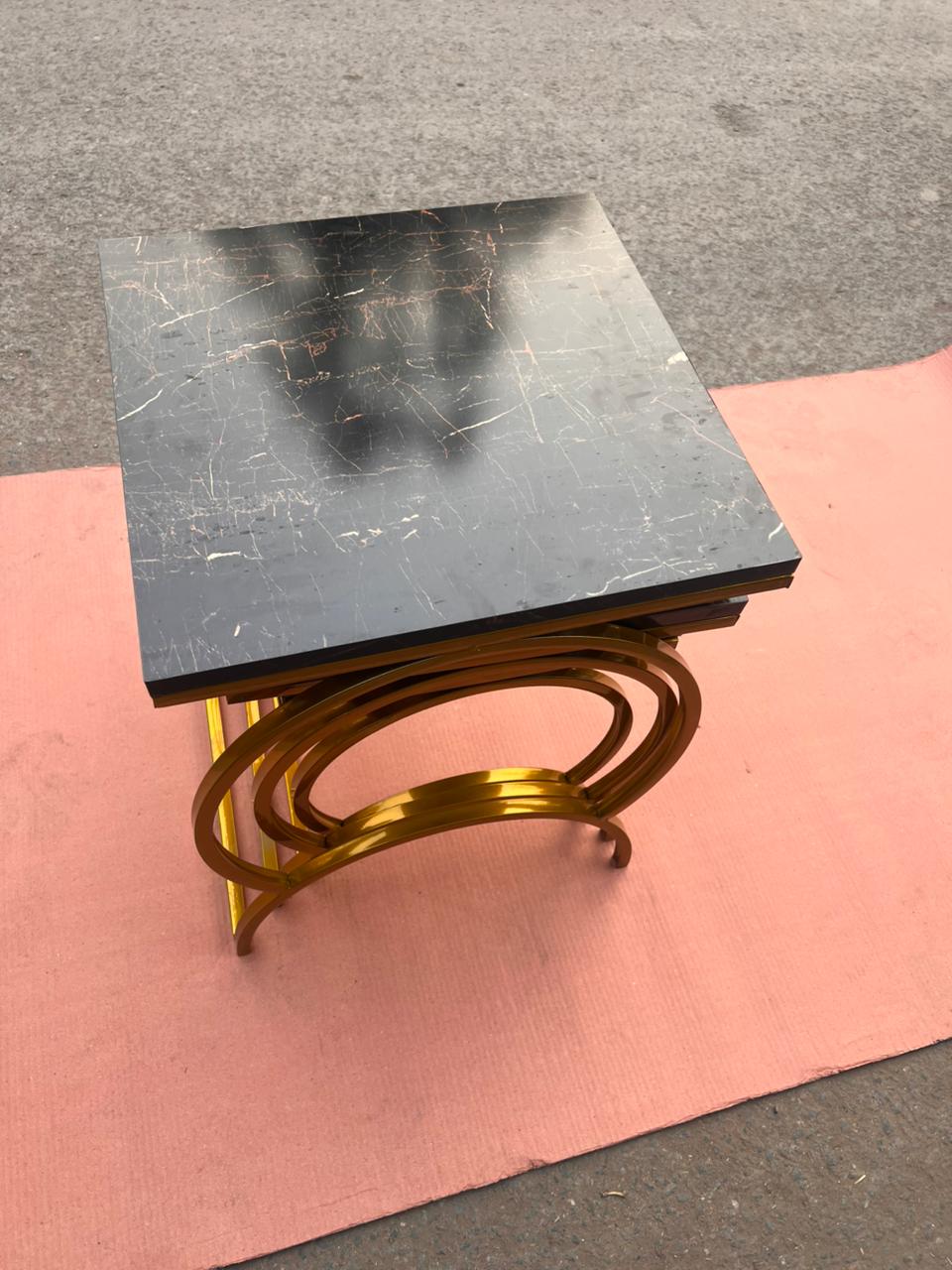 Luxury Nesting Table Set - Gold Metal Base with Marble Texture Tops
