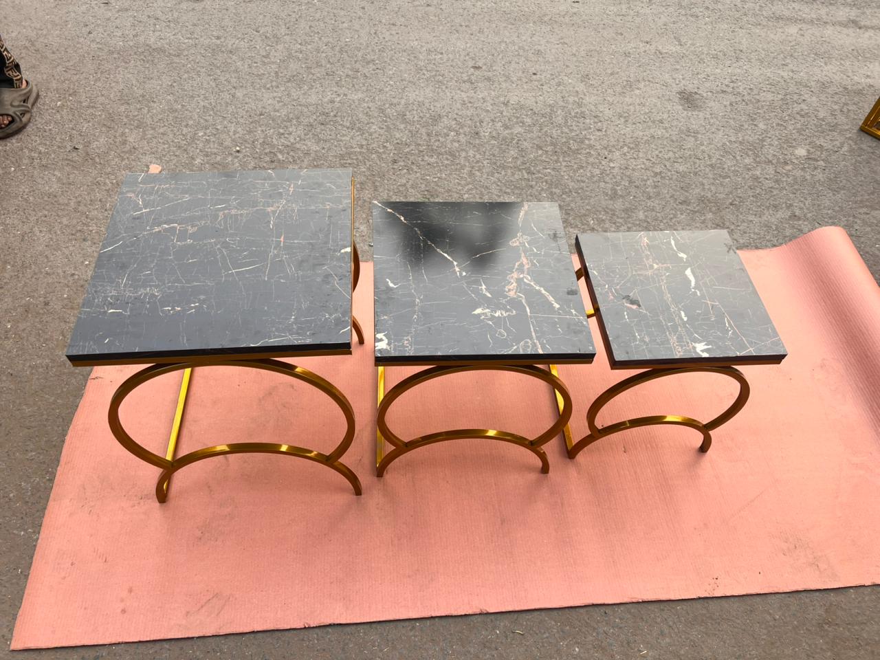 Luxury Nesting Table Set - Gold Metal Base with Marble Texture Tops