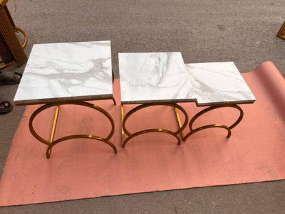 Luxury Nesting Table Set - Gold Metal Base with Marble Texture Tops