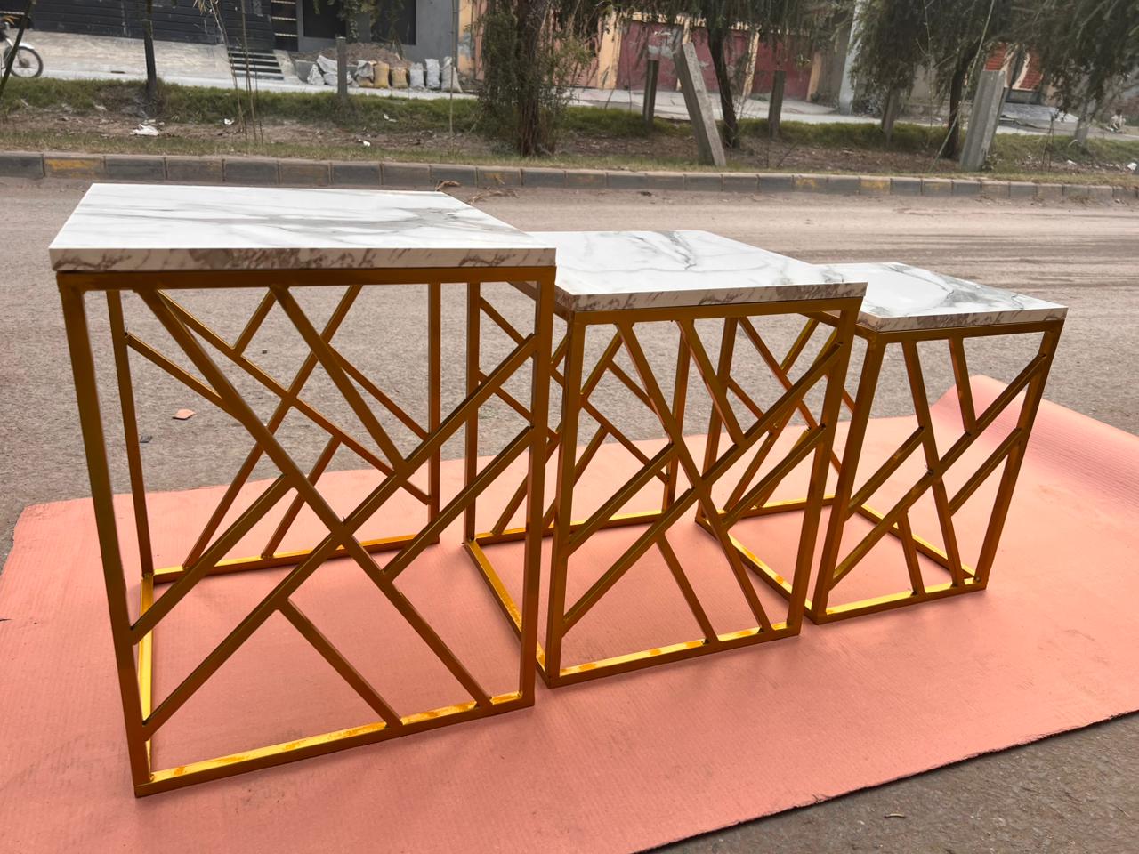 Modern Wooden Marble-Top Metal Nesting Table Set – Stylish Space-Saving Living Room Accent Tables for Contemporary Home Decor & Multi-Purpose Use