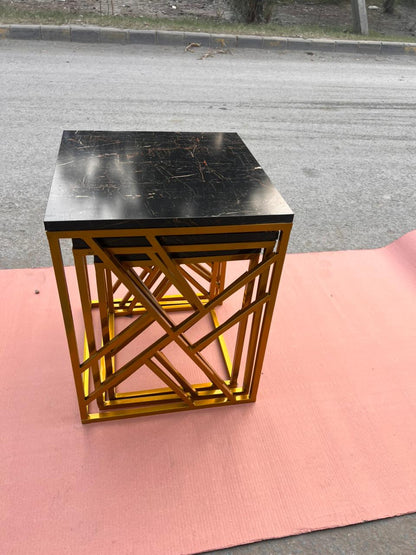 Modern Wooden Marble-Top Metal Nesting Table Set – Stylish Space-Saving Living Room Accent Tables for Contemporary Home Decor & Multi-Purpose Use
