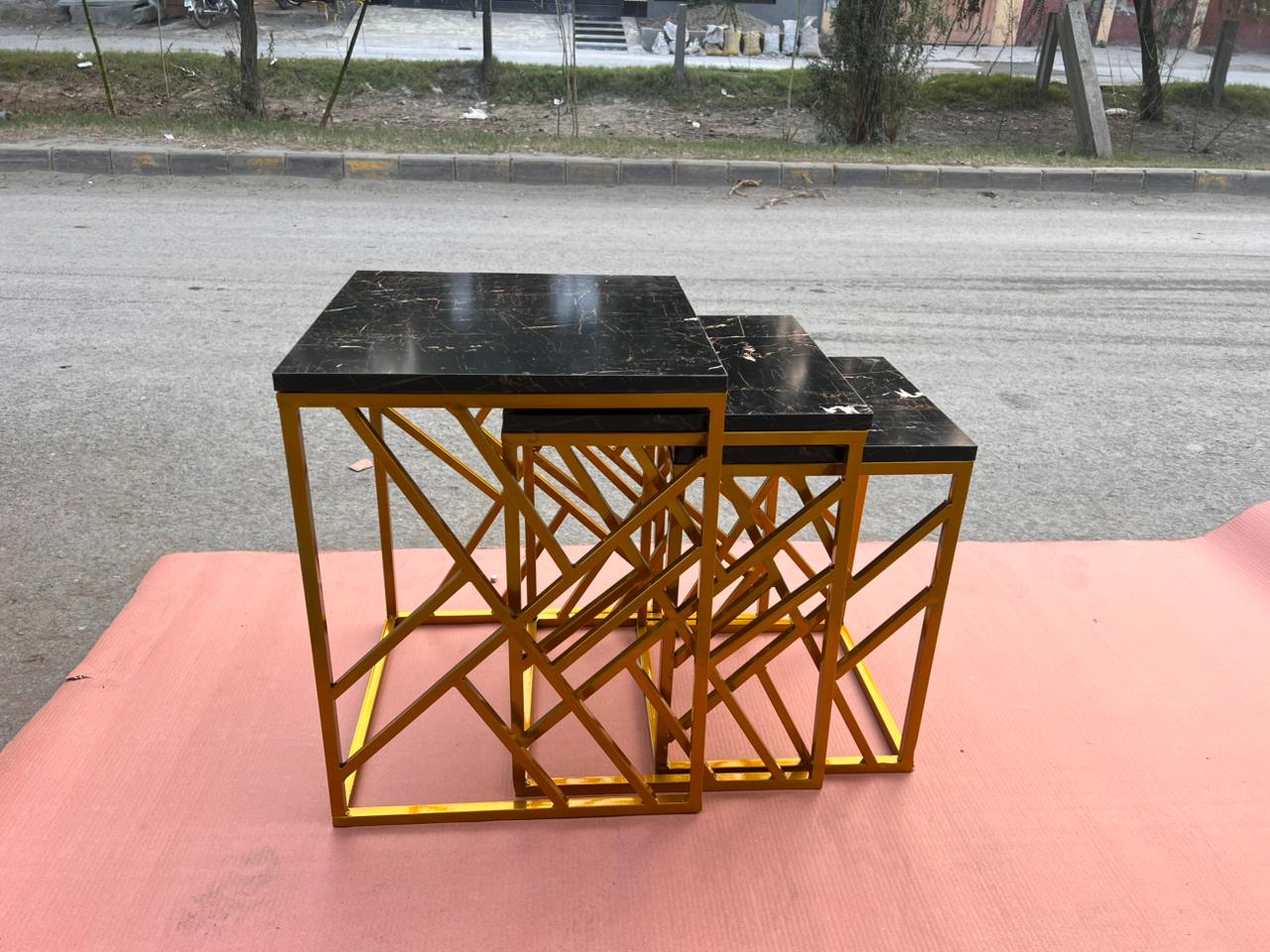 Modern Wooden Marble-Top Metal Nesting Table Set – Stylish Space-Saving Living Room Accent Tables for Contemporary Home Decor & Multi-Purpose Use