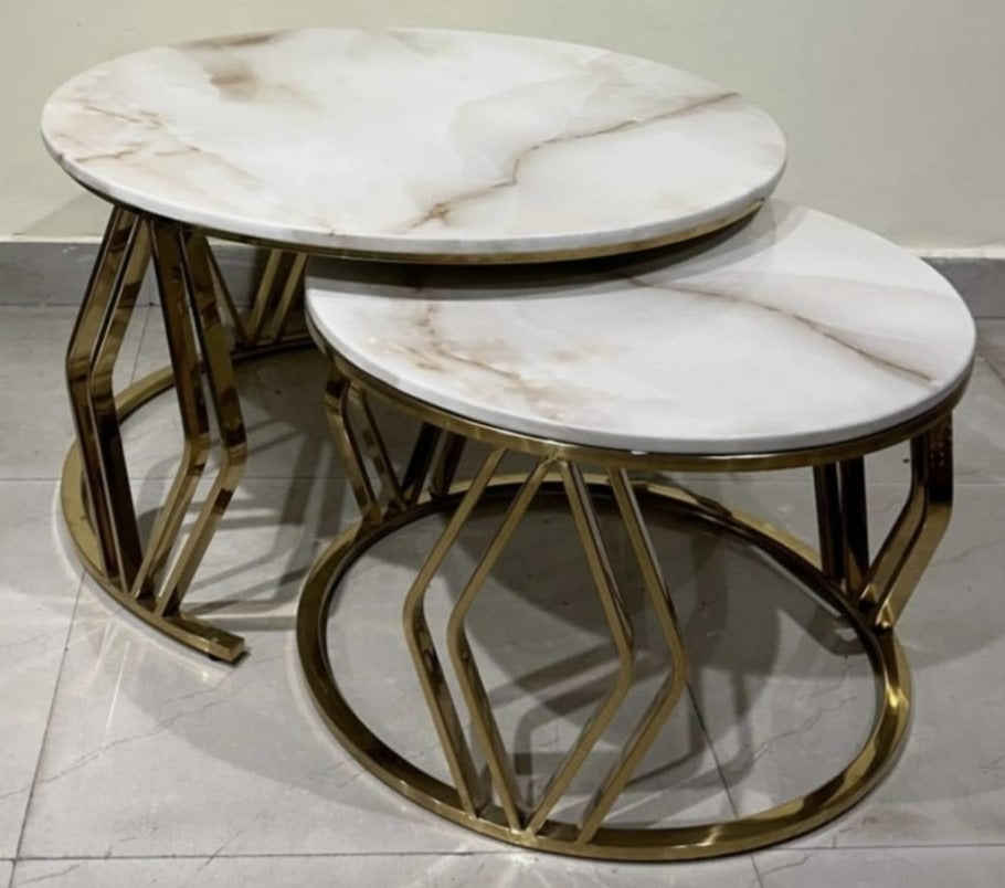 Gold Metal Center Table Set - 3 Piece Nesting Tables for Living Room
