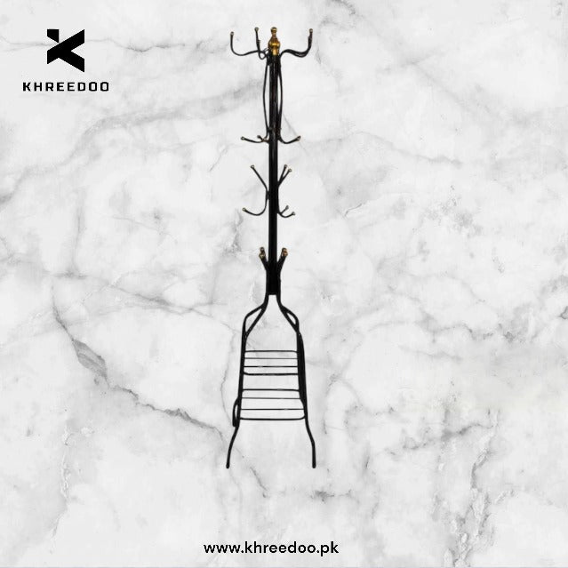 Durable and Space-Saving Design  Metal Coat & Hat Stand with Round Wooden Base – Multi-Purpose Jacket Organizer