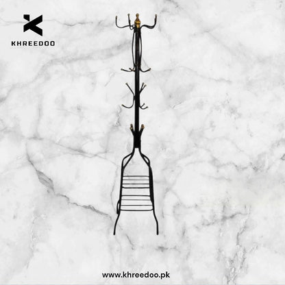 Durable and Space-Saving Design  Metal Coat & Hat Stand with Round Wooden Base – Multi-Purpose Jacket Organizer