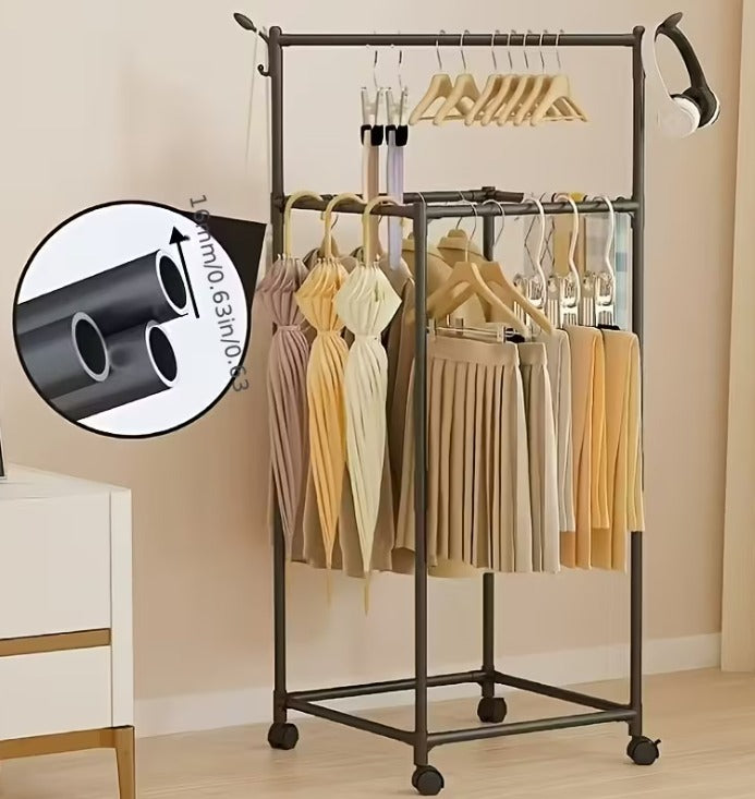 Clothes Hanging Rack with Shelves - Metal Coat Stand Organizer for Entryway
