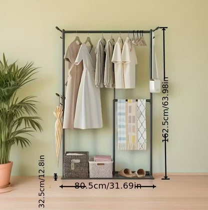 Multi-Functional Clothes & Hat Rack Stand with Hooks for Bags, Scarves, Umbrellas – Home Storage Organizer with Box Shelf – Space Saving Design