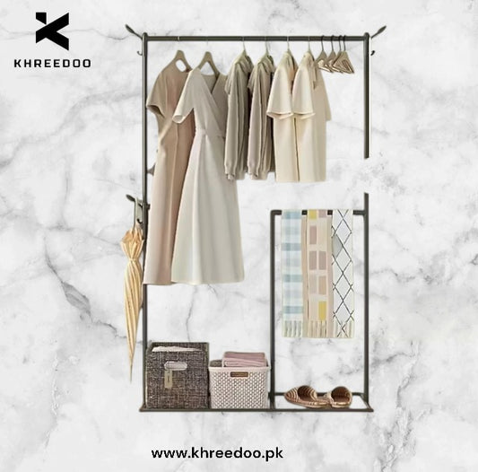 Multi-Functional Clothes & Hat Rack Stand with Hooks for Bags, Scarves, Umbrellas – Home Storage Organizer with Box Shelf – Space Saving Design