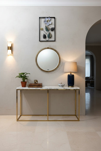 Metal Floral Wall Art - Silver Blue Flower with Gold Accents in Black Frame