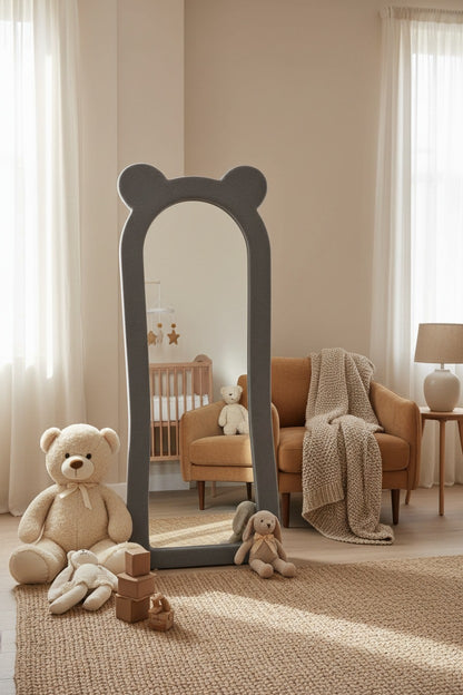 Teddy Bear Full-Length Standing Mirror – Bouclé Upholstered Frame