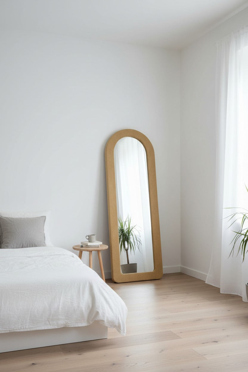 Arch Full-Length Standing Mirror – Bouclé Upholstered Frame