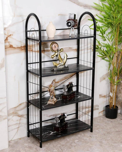 4-Tier Metal Book Rack with Wooden Shelves | Modern Bookshelf & Decorative Storage Stand for Home, Office, Bedroom and Living Room