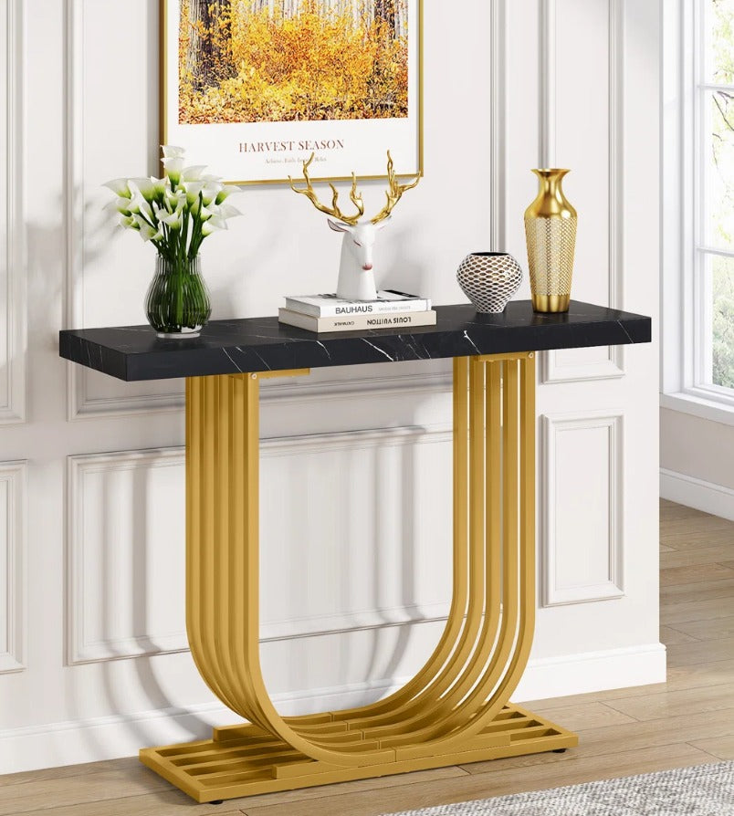 New Modern & Elegance Design In U Shape Console For Hally Way & Entry way In wooden Marbel Texture Sheet & Metal  Frame