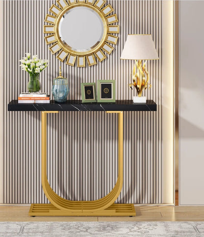 New Modern & Elegance Design In U Shape Console For Hally Way & Entry way In wooden Marbel Texture Sheet & Metal  Frame