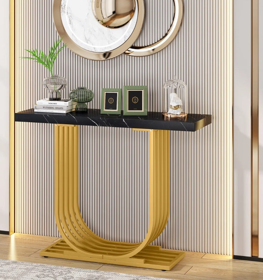 New Modern & Elegance Design In U Shape Console For Hally Way & Entry way In wooden Marbel Texture Sheet & Metal  Frame