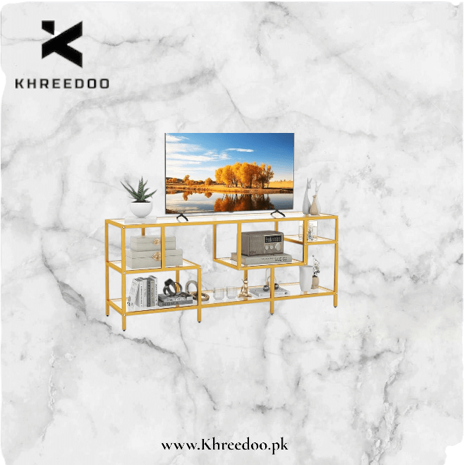 Luxury Gold Metal TV Stand - Modern Entertainment TV Console Table