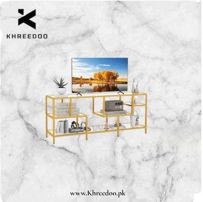 Luxury Gold Metal TV Stand - Modern Entertainment TV Console Table