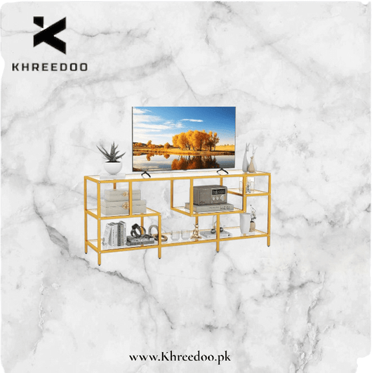 Luxury Gold Metal TV Stand - Modern Entertainment TV Console Table