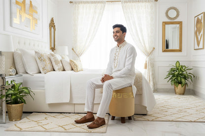 Ottoman Stool for Living Room - Metallic Side Table Décor