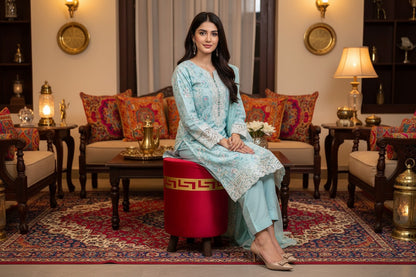 Ottoman Stool for Living Room - Metallic Side Table Décor