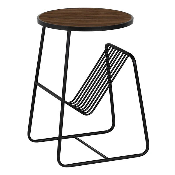 Elevate your living space with the Ferro Round Side Table — finish wood and a sleek matte black metal frame.