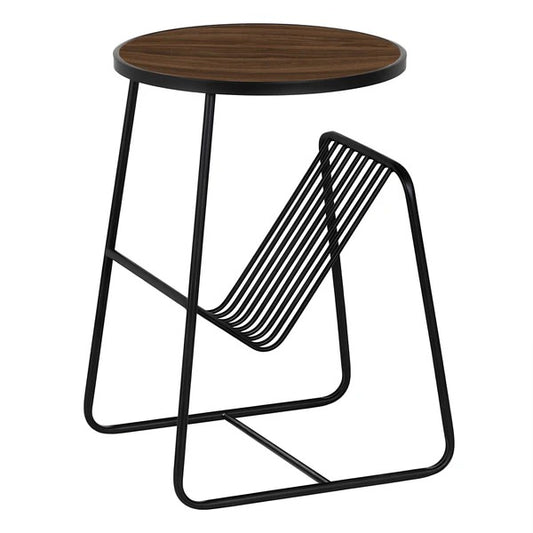 Elevate your living space with the Ferro Round Side Table — finish wood and a sleek matte black metal frame.