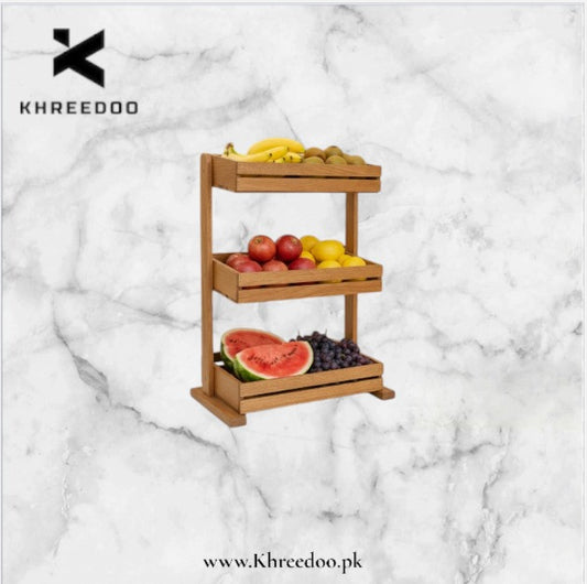 Elegant Wooden 3-Tier Fruit Storage Stand for Kitchen Countertop Organization and Fresh Produce Display