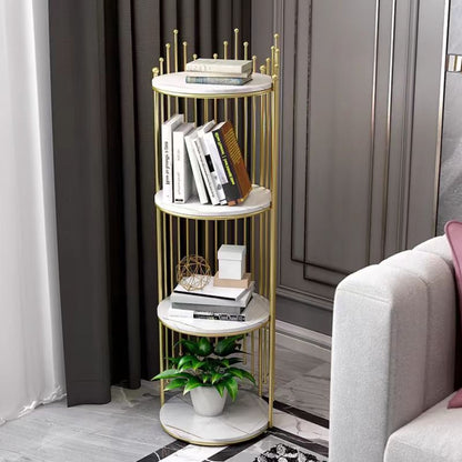 Royal Crown-Inspired Four and Three-Tier Gold Display Rack with Marble Texture Finish Shelves – Modern Luxury Organizer Stand for Salons, Boutiques, and Home Decor