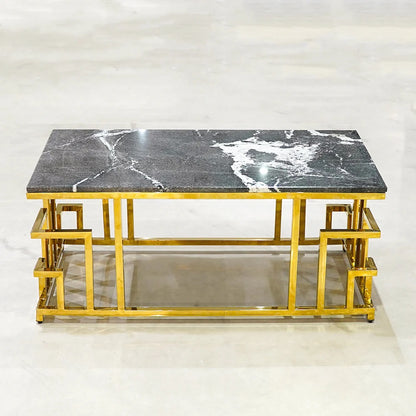 Modern Luxury Center Table – Wooden Marble Texture with Gold Powder Coated Paint