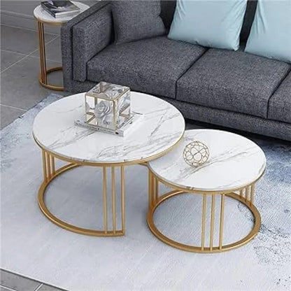 2-Piece Round Center Table Set with Wooden Texture Top