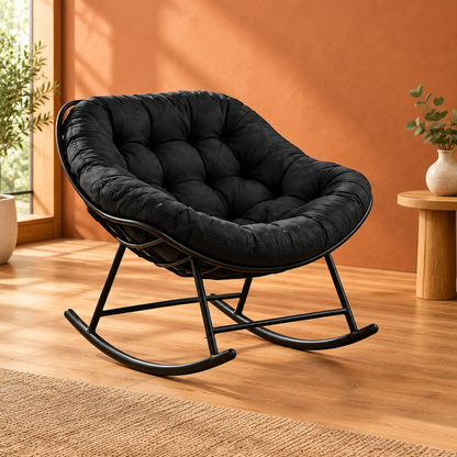 Tufted Cushion Rocking Chair with Black Metal Frame Comfortable in elegance -4 tops with Black Frame