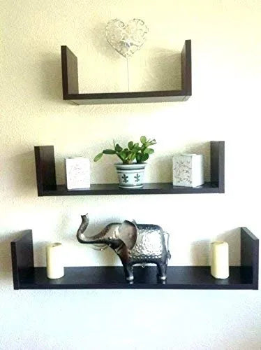 Set of 3 Wood Floating Shelves - Modern U-Shape Design