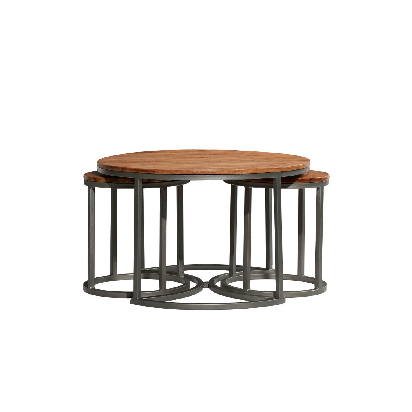 Round modern set of 3  center table for office and living room solid wood nest of table in natural finish