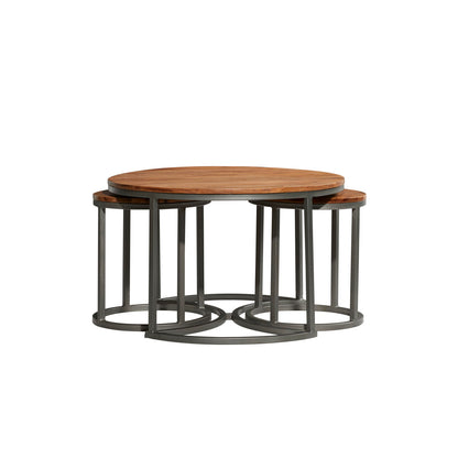 Round modern set of 3  center table for office and living room solid wood nest of table in natural finish