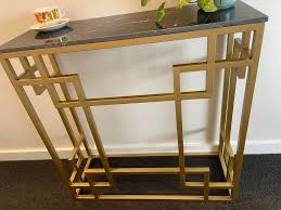 High quality Victoria style wooden top home furniture console table stainless iron narrow entryway table
