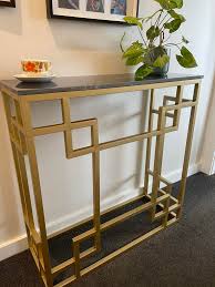 High quality Victoria style wooden top home furniture console table stainless iron narrow entryway table