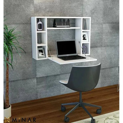 Folding Wall Mounted Desk With Display Shelves