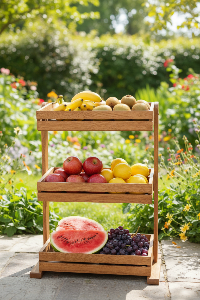 Elegant Wooden 3-Tier Fruit Storage Stand for Kitchen Countertop Organization and Fresh Produce Display