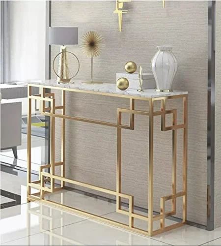 High quality Victoria style wooden top home furniture console table stainless iron narrow entryway table