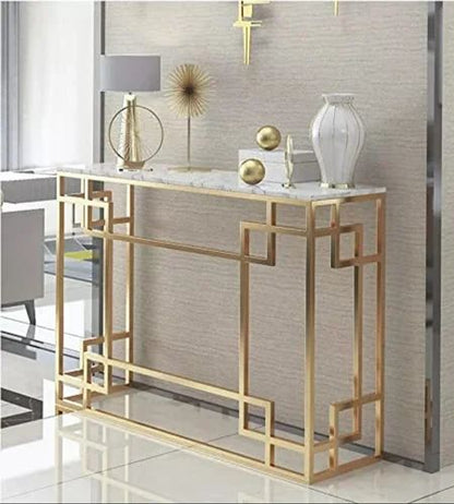 High quality Victoria style wooden top home furniture console table stainless iron narrow entryway table