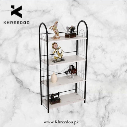 4-Tier Metal Book Rack with Wooden Shelves | Modern Bookshelf & Decorative Storage Stand for Home, Office, Bedroom and Living Room