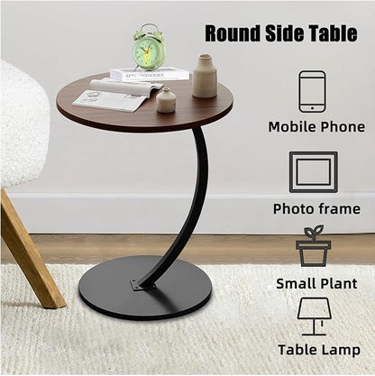 Modern Round Coffee Table - Waterproof Top with Iron Base for Living Room