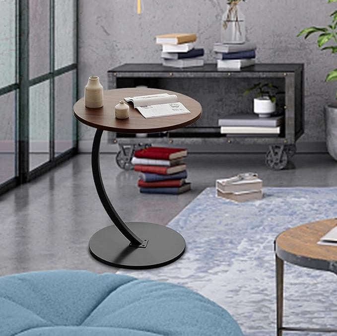 Modern Round Coffee Table - Waterproof Top with Iron Base for Living Room