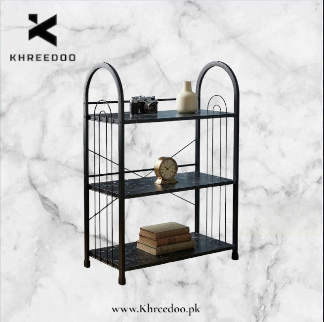 3-Tier Metal Book Rack with Wooden Shelves | Modern Bookshelf & Decorative Storage Stand for Home, Office, Bedroom and Living Room