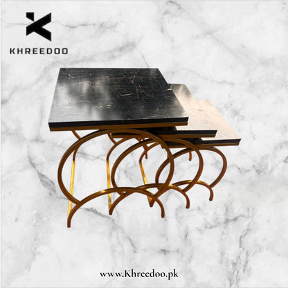 Luxury Nesting Table Set - Gold Metal Base with Marble Texture Tops