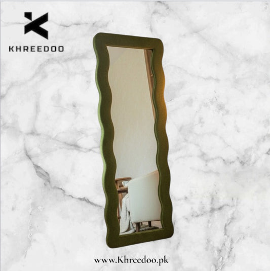 Wavy Full-Length square Standing Mirror – Bouclé Upholstered Frame