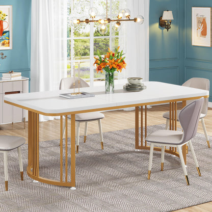 2025 New Modern Luxury Dining Table – Rectangular Wooden White Top with Gold Metal Base (Dining table only)
